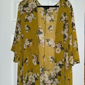 Torrid Yellow and Pink Floral Kimono Cardigan
